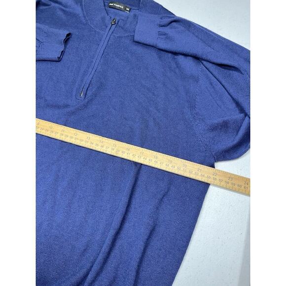 Paul Fredrick Sweater Men's Blue XXL Silk Cashmere 1/4 Zip Mock Pullover - Picture 4 of 7
